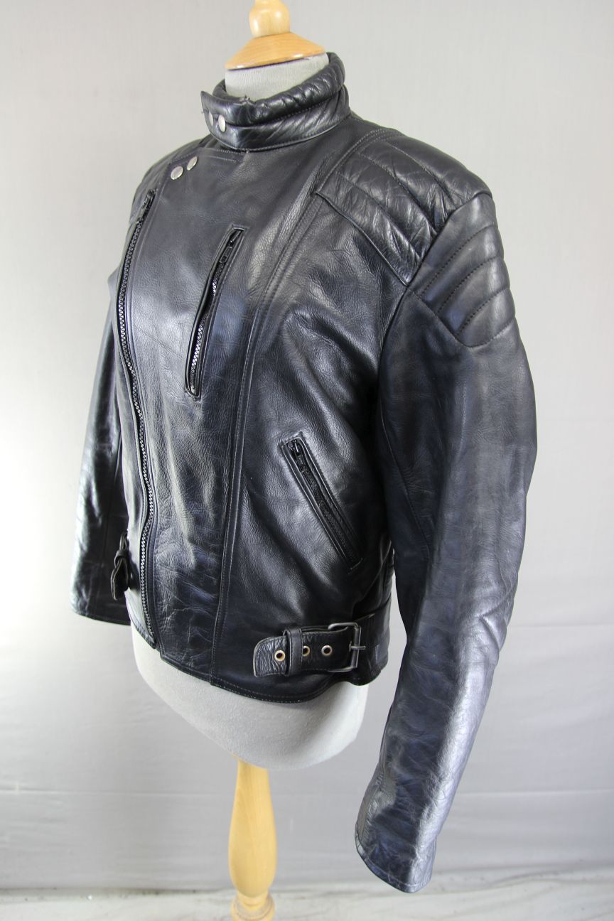 DYNAMIC LEATHERS CLASSIC BLACK COWHIDE BIKER JACKET 36-38 INCH