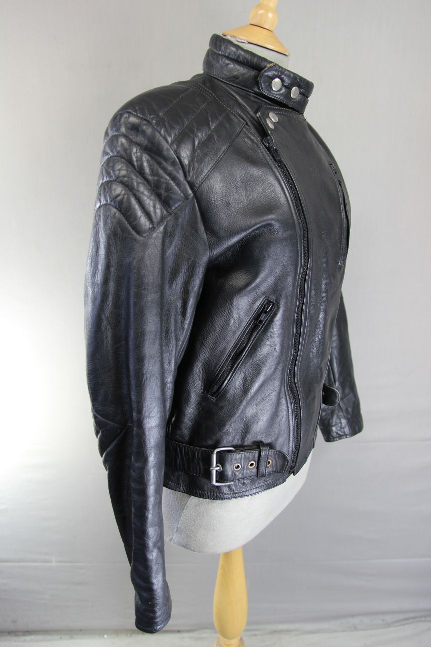 DYNAMIC LEATHERS CLASSIC BLACK COWHIDE BIKER JACKET 36-38 INCH