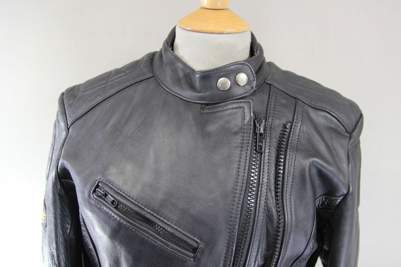 LADIES VINTAGE KETT CLASSIC BLACK COWHIDE LEATHER BIKER JACKET: SIZE 14