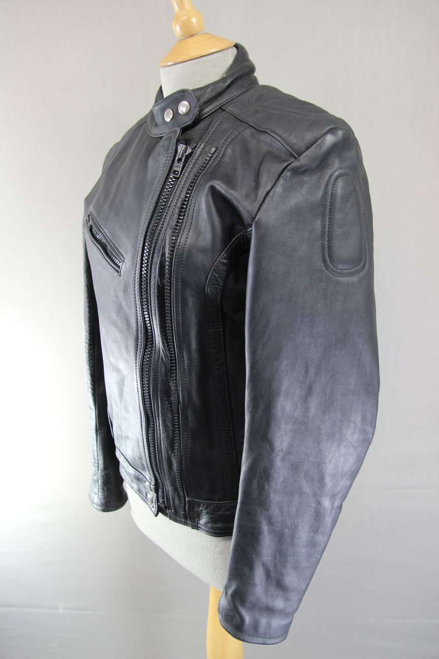 LADIES VINTAGE KETT CLASSIC BLACK COWHIDE LEATHER BIKER JACKET: SIZE 14