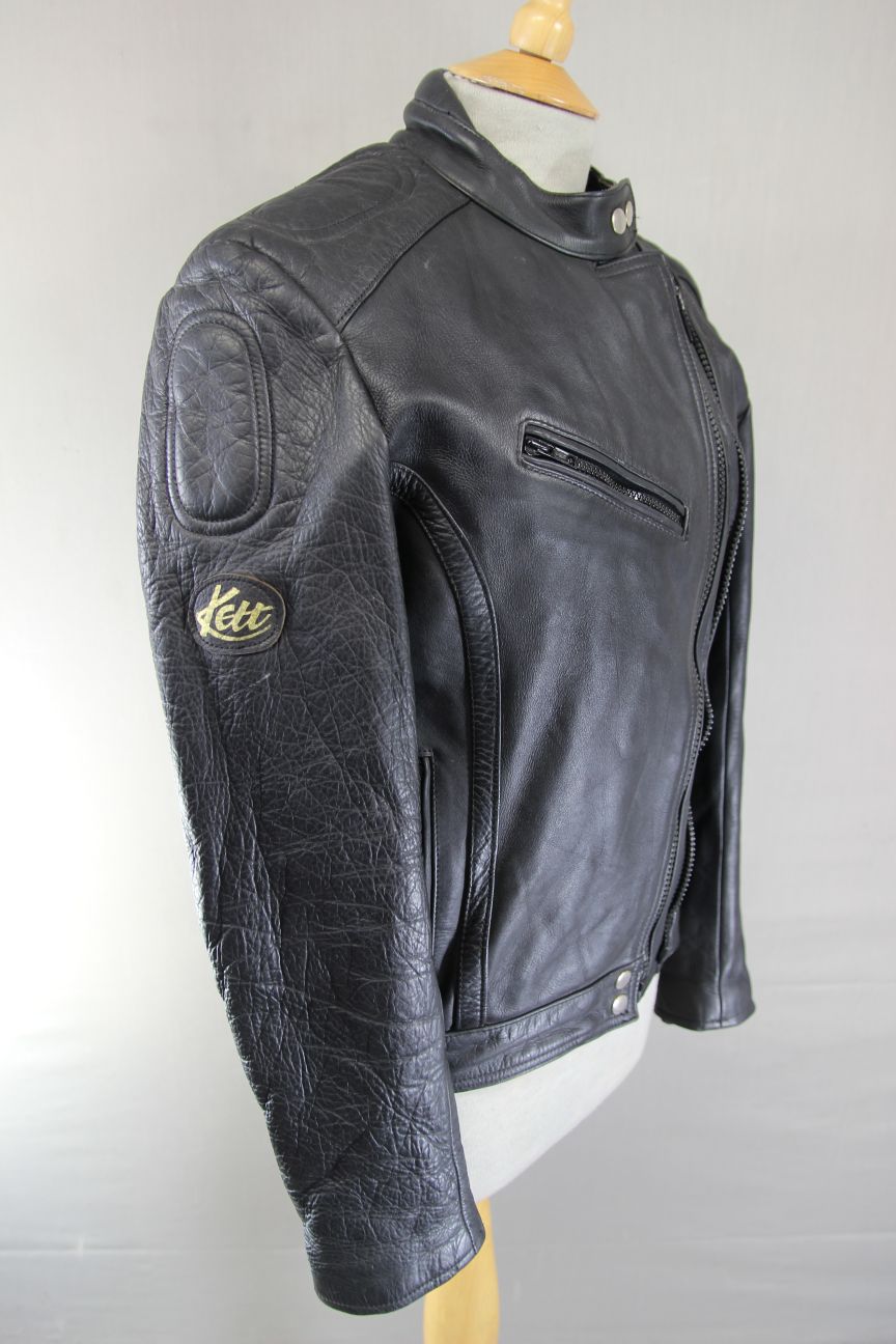 LADIES VINTAGE KETT CLASSIC BLACK COWHIDE LEATHER BIKER JACKET: SIZE 14