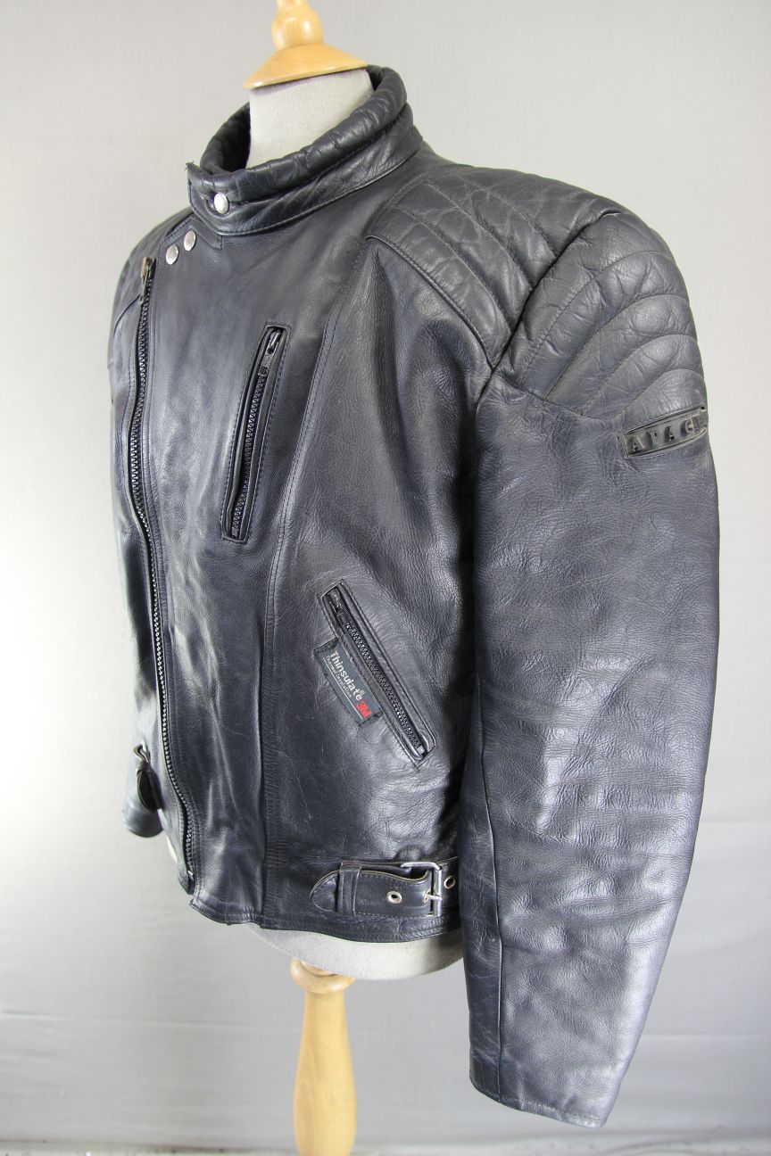 APACHE LEATHERS THINSULATE 3M THERMAL LINED CLASSIC BLACK BIKER JACKET 44-46 IN