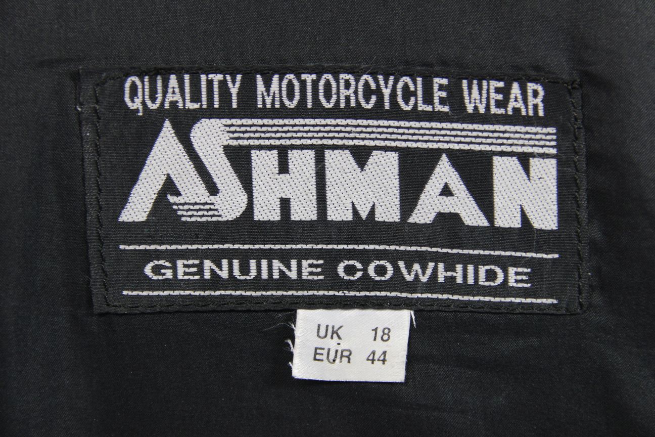 ASHMAN BLACK COWHIDE LEATHER BIKER JACKET + BACK & SHOULDER PROTECTORS: SIZE 18