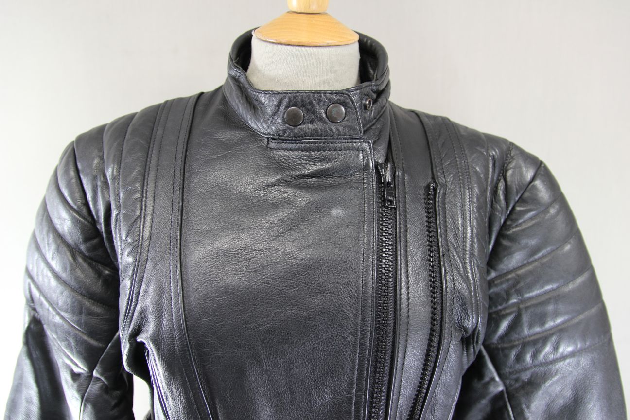 LADIES CLASSIC JTS BLACK LEATHER BIKER JACKET 38 INCH CHEST/MEDIUM