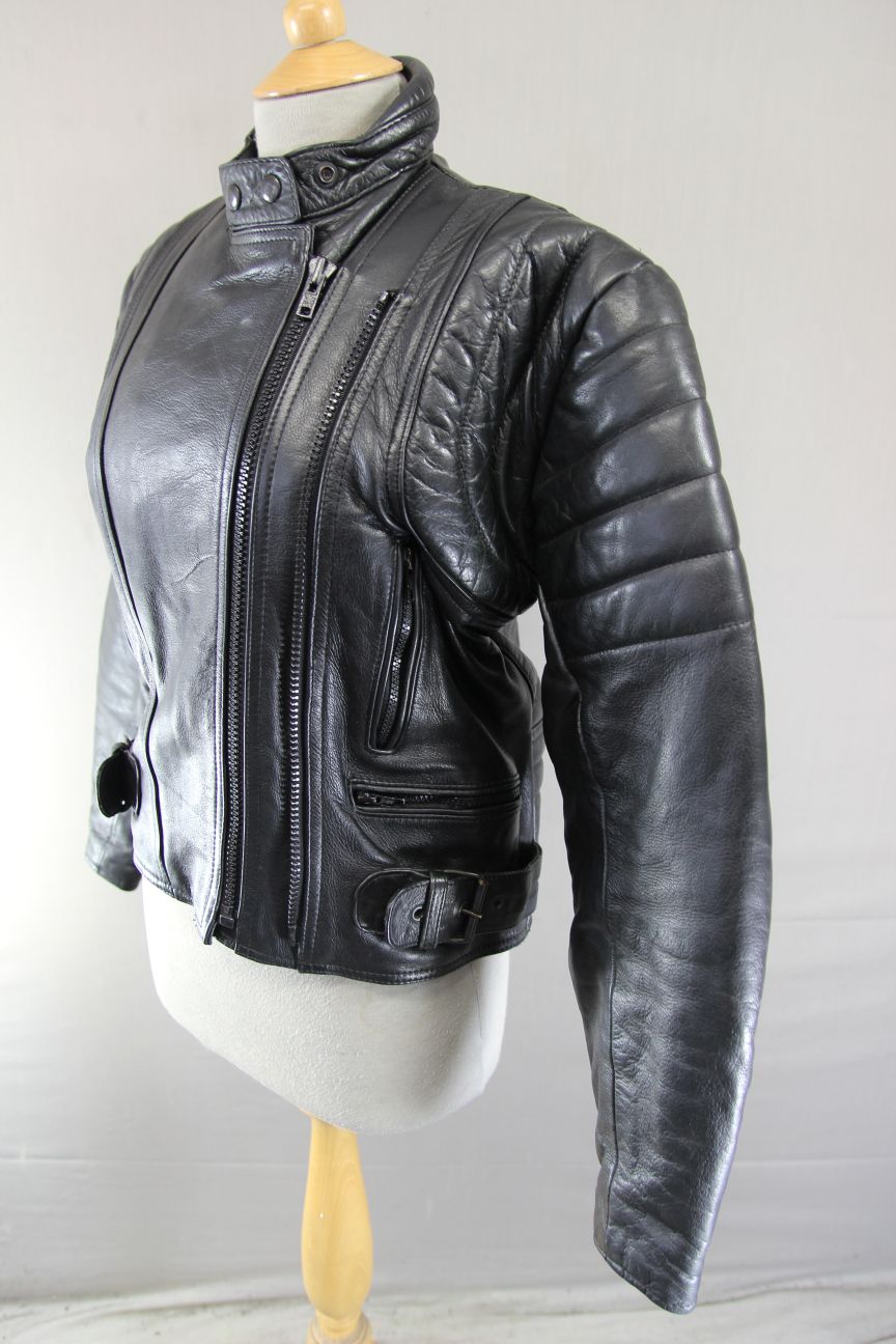 LADIES CLASSIC JTS BLACK LEATHER BIKER JACKET 38 INCH CHEST/MEDIUM