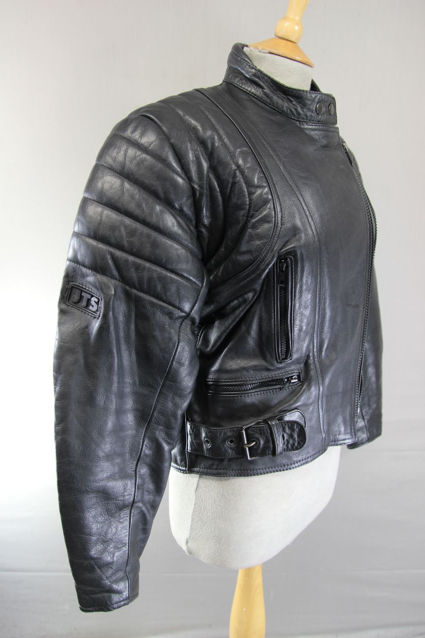 LADIES CLASSIC JTS BLACK LEATHER BIKER JACKET 38 INCH CHEST/MEDIUM