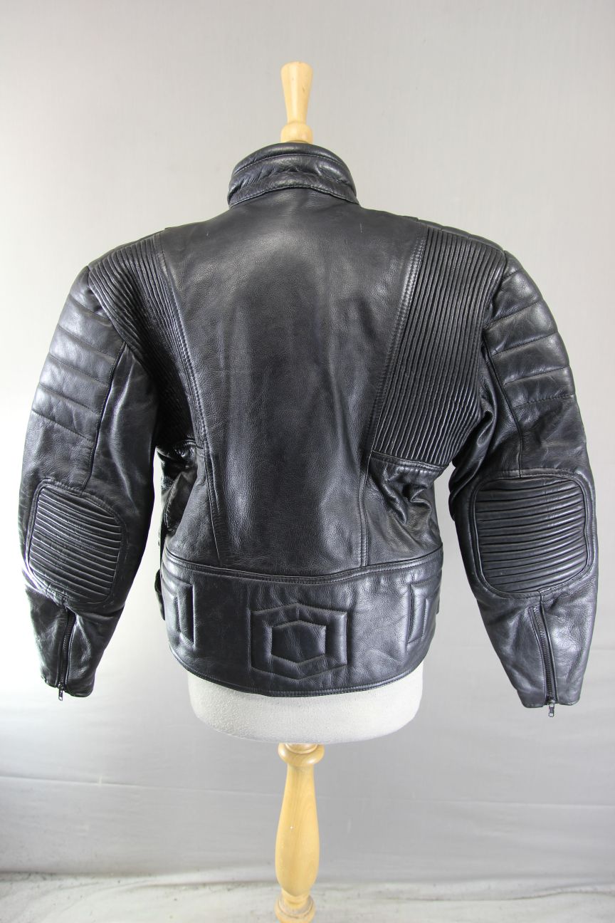 LADIES CLASSIC JTS BLACK LEATHER BIKER JACKET 38 INCH CHEST/MEDIUM