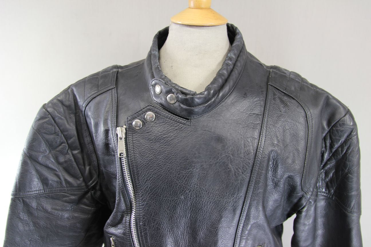 CLASSIC BLACK LEATHER BIKER JACKET 40 INCH/MEDIUM