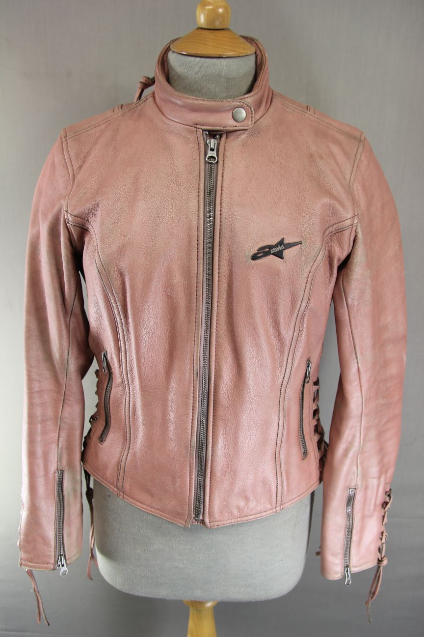 ALPINESTARS STELLA PINK LEATHER BIKER JACKET: SIZE 10/MEDIUM/32-34 INCH CHEST