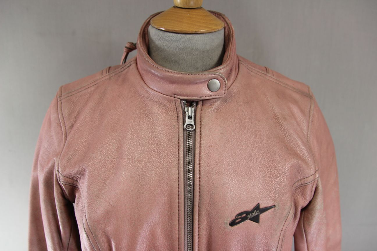 ALPINESTARS STELLA PINK LEATHER BIKER JACKET: SIZE 10/MEDIUM/32-34 INCH CHEST
