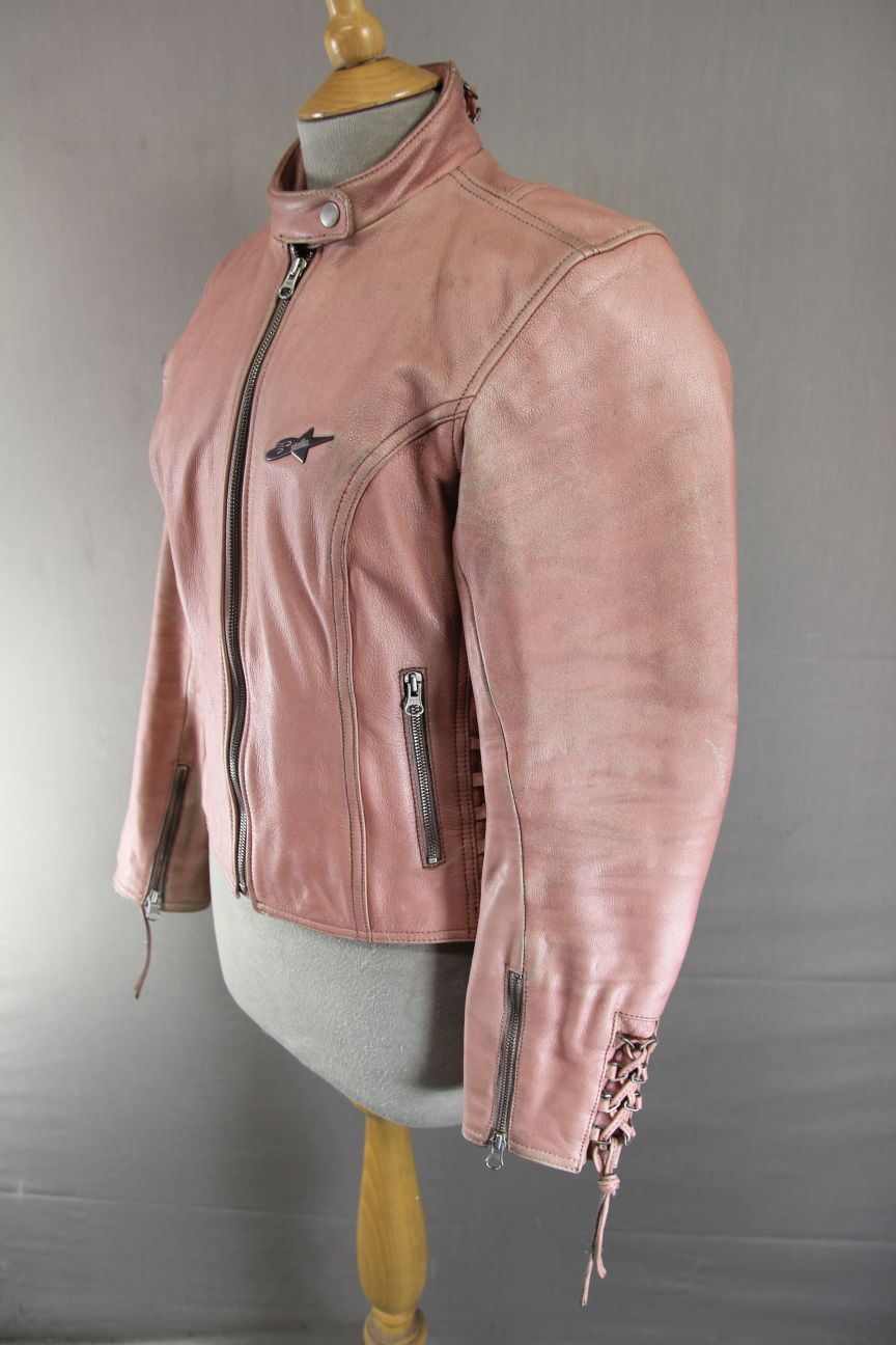 ALPINESTARS STELLA PINK LEATHER BIKER JACKET: SIZE 10/MEDIUM/32-34 INCH CHEST
