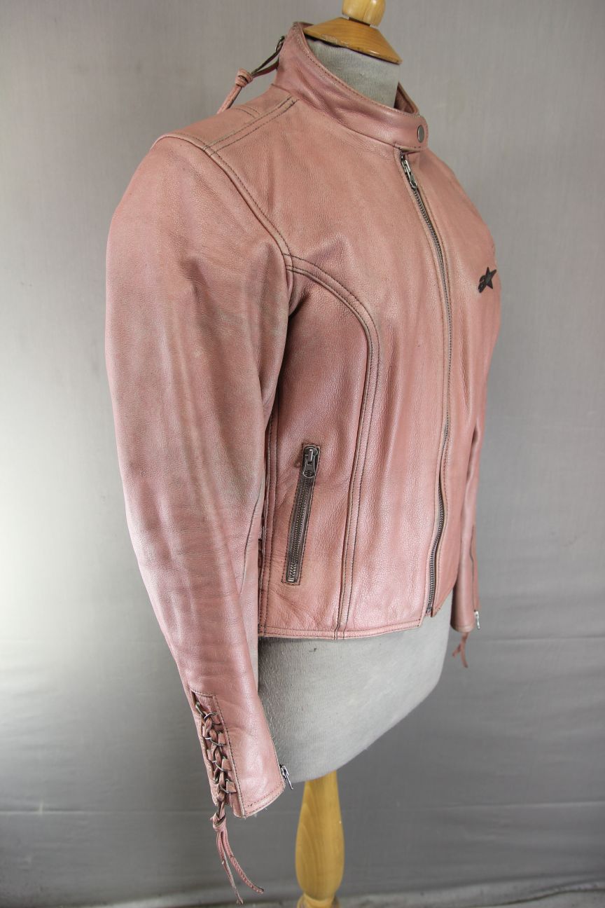 ALPINESTARS STELLA PINK LEATHER BIKER JACKET: SIZE 10/MEDIUM/32-34 INCH CHEST