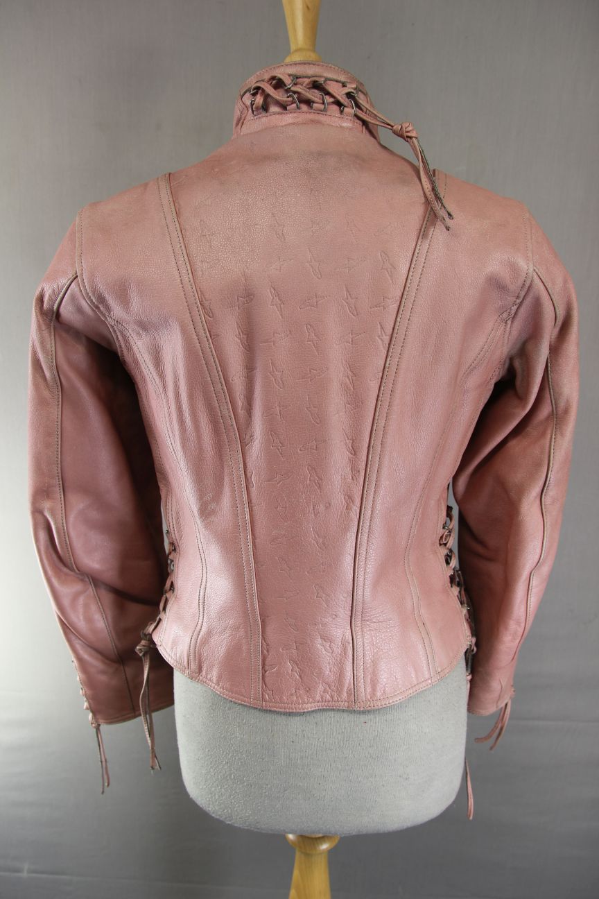 ALPINESTARS STELLA PINK LEATHER BIKER JACKET: SIZE 10/MEDIUM/32-34 INCH CHEST