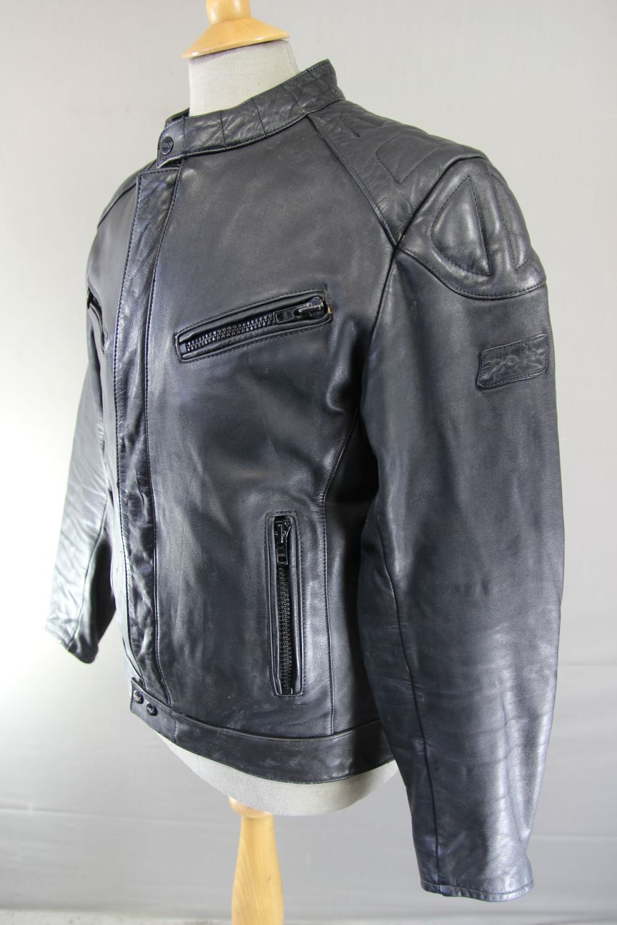 CLASSIC POLO BLACK LEATHER BIKER JACKET 38-40 INCH/MEDIUM