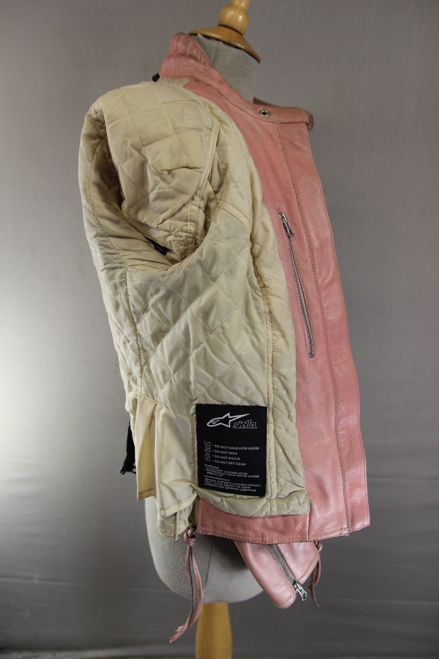 ALPINESTARS STELLA PINK LEATHER BIKER JACKET: SIZE 10/MEDIUM/32-34 INCH CHEST