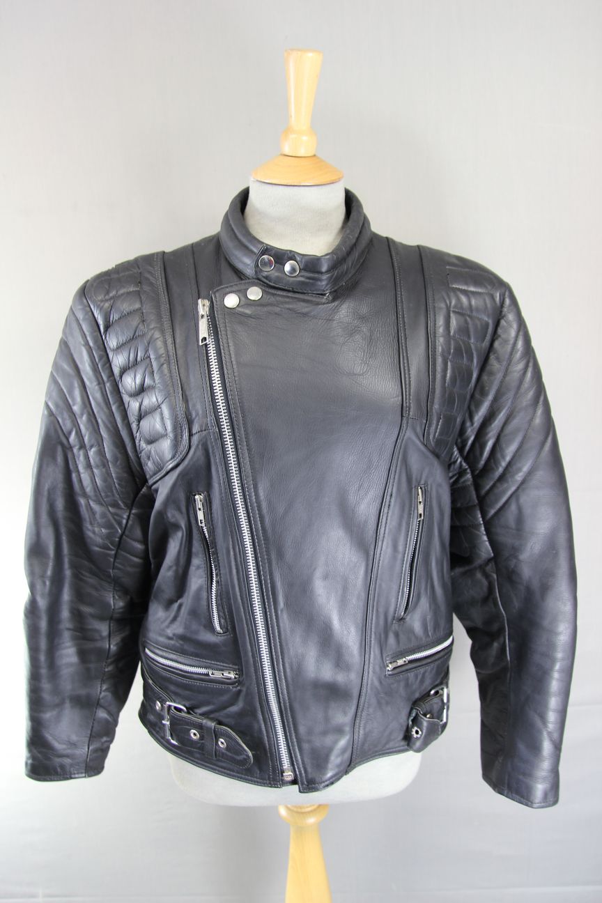 JT'S CLASSIC BLACK COWHIDE LEATHER BIKER JACKET 38-40 INCH CHEST