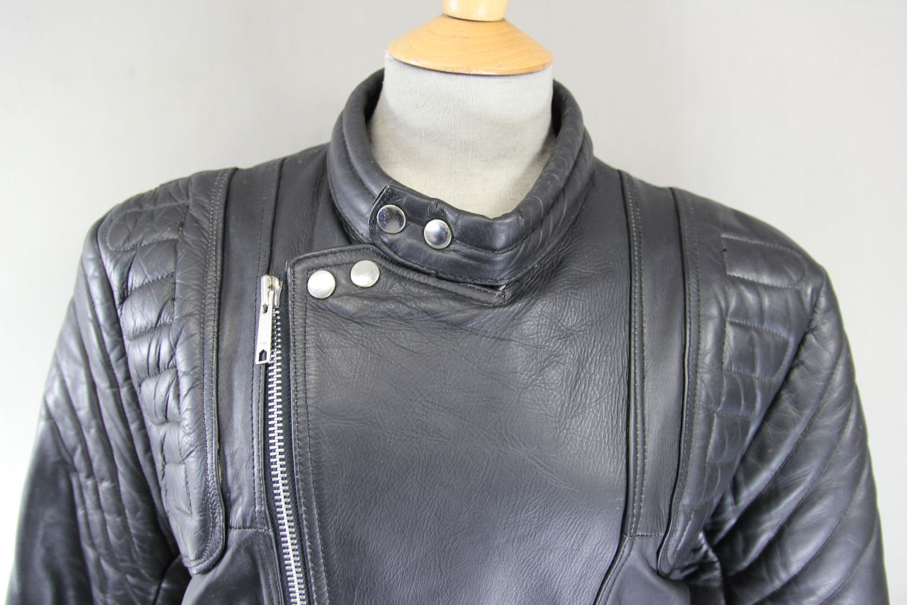 JT'S CLASSIC BLACK COWHIDE LEATHER BIKER JACKET 38-40 INCH CHEST