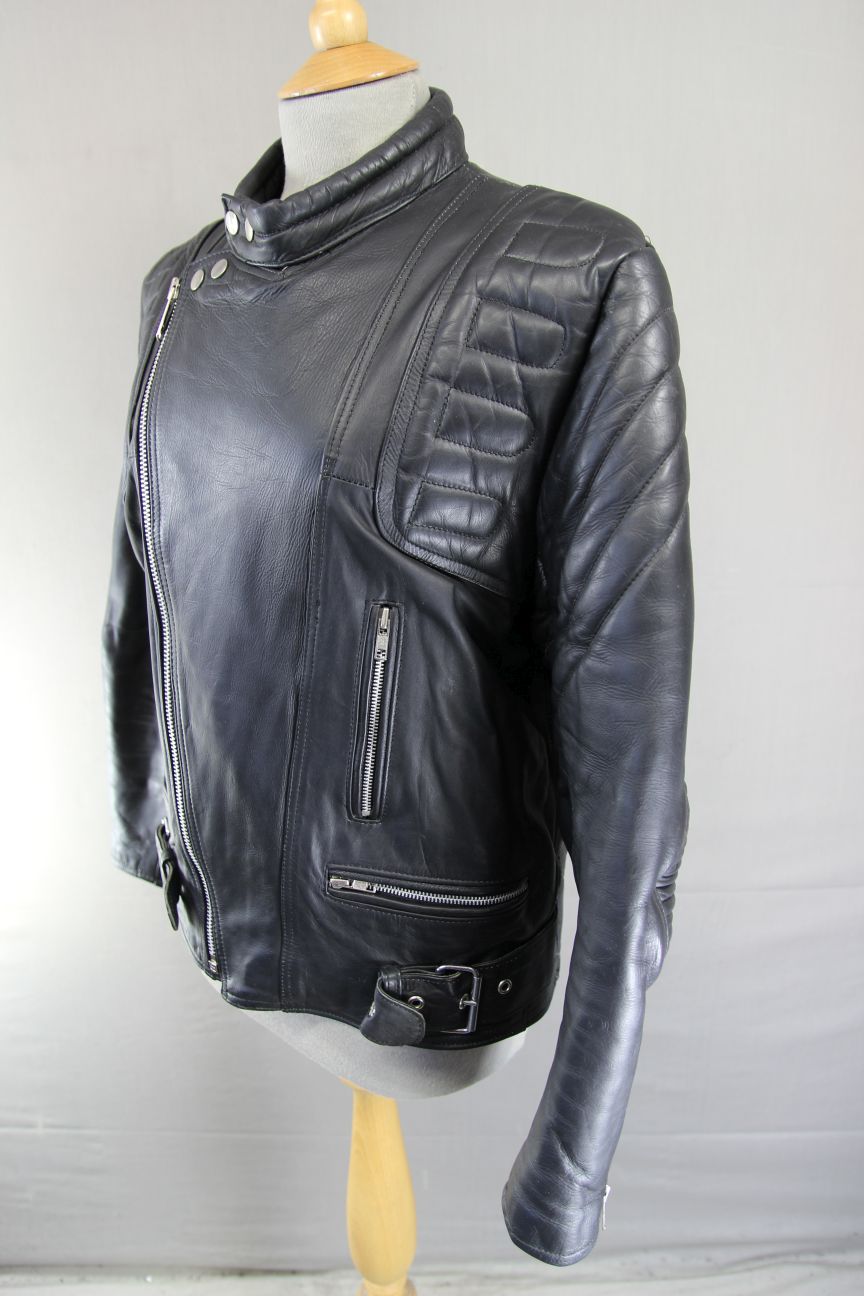 JT'S CLASSIC BLACK COWHIDE LEATHER BIKER JACKET 38-40 INCH CHEST