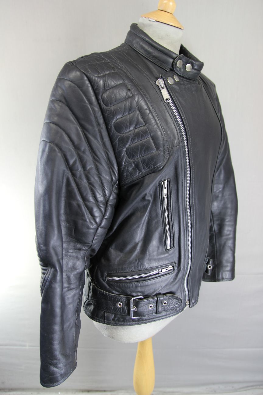 JT'S CLASSIC BLACK COWHIDE LEATHER BIKER JACKET 38-40 INCH CHEST