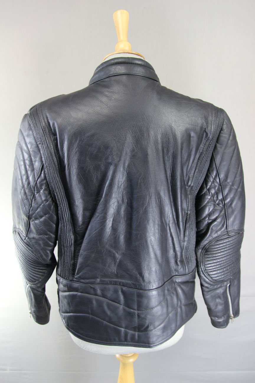 JT'S CLASSIC BLACK COWHIDE LEATHER BIKER JACKET 38-40 INCH CHEST
