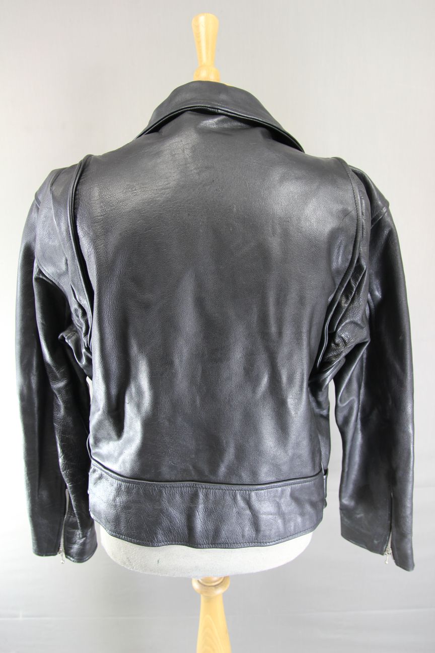VINTAGE 1970's/1980's PUNK ROCK SKIN COWHIDE LEATHER BLACK BIKER JACKET 44-46 IN