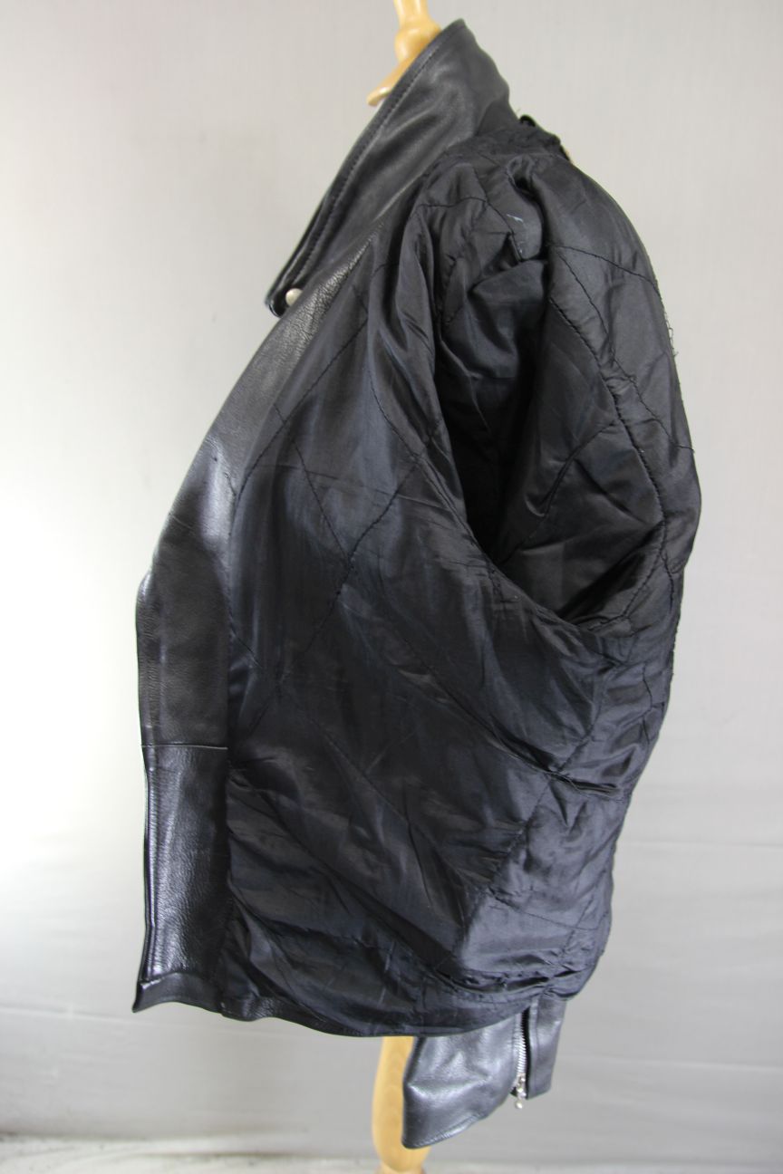 VINTAGE 1970's/1980's PUNK ROCK SKIN COWHIDE LEATHER BLACK BIKER JACKET 44-46 IN