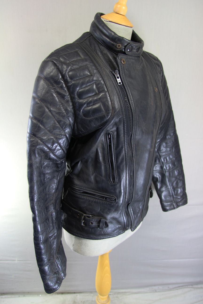 ROCHELLE DESIGN CLASSIC BLACK LEATHER BIKER JACKET WITH FOLD DOWN COLLARS 38-40"