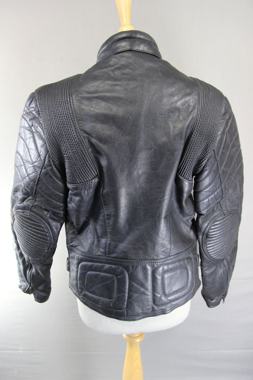 ROCHELLE DESIGN CLASSIC BLACK LEATHER BIKER JACKET WITH FOLD DOWN COLLARS 38-40"