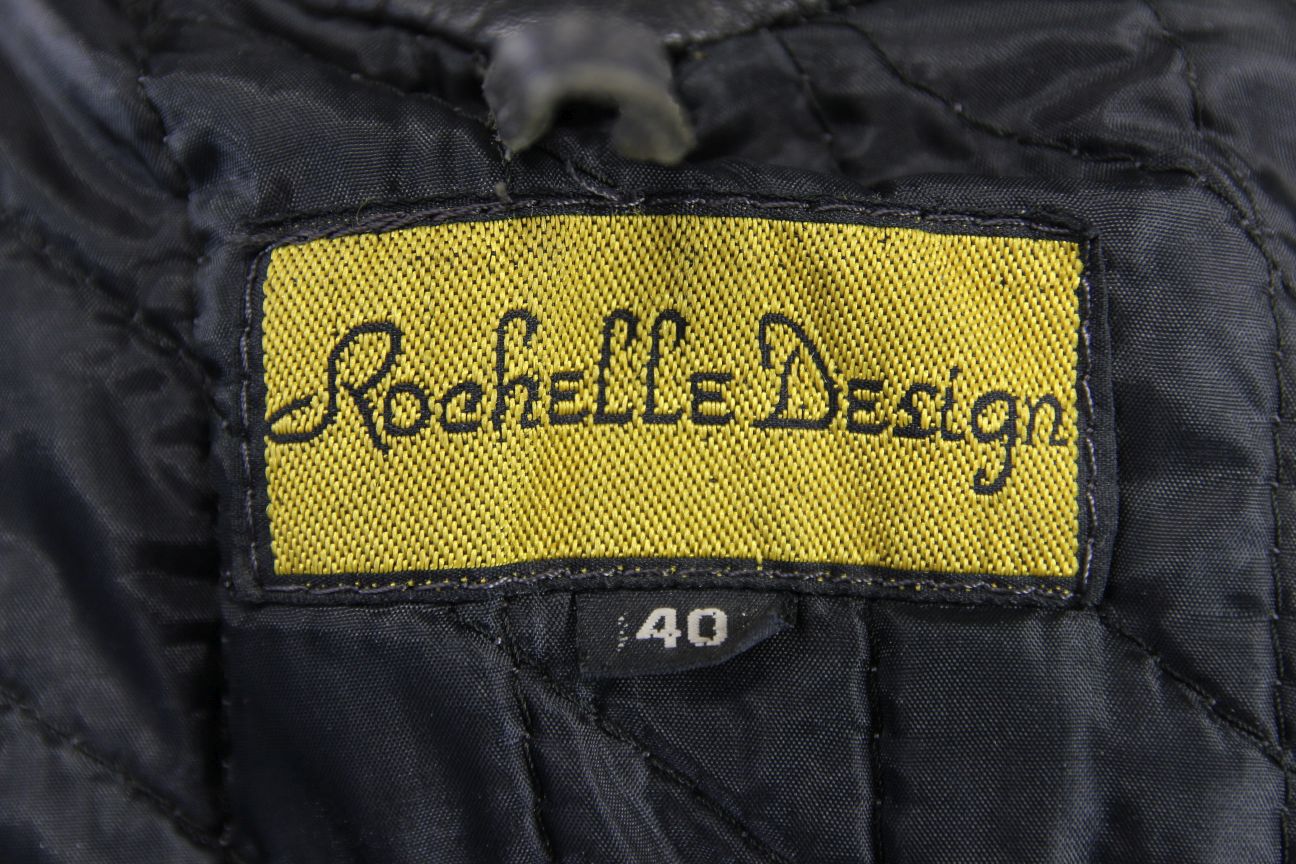 ROCHELLE DESIGN CLASSIC BLACK LEATHER BIKER JACKET WITH FOLD DOWN COLLARS 38-40"