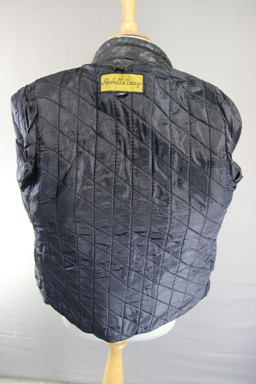 ROCHELLE DESIGN CLASSIC BLACK LEATHER BIKER JACKET WITH FOLD DOWN COLLARS 38-40"