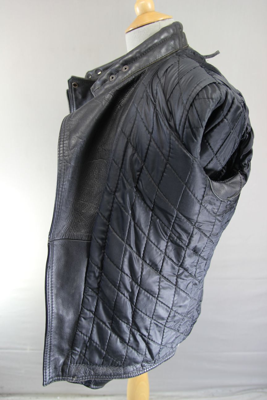 ROCHELLE DESIGN CLASSIC BLACK LEATHER BIKER JACKET WITH FOLD DOWN COLLARS 38-40"