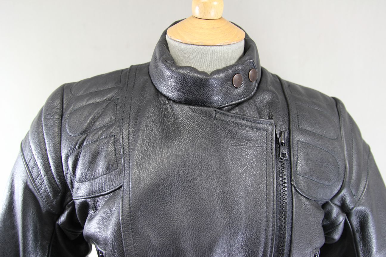 CLASSIC BRITISH MADE BLACK SCOTT LEATHERS BIKER JACKET: SIZE 10
