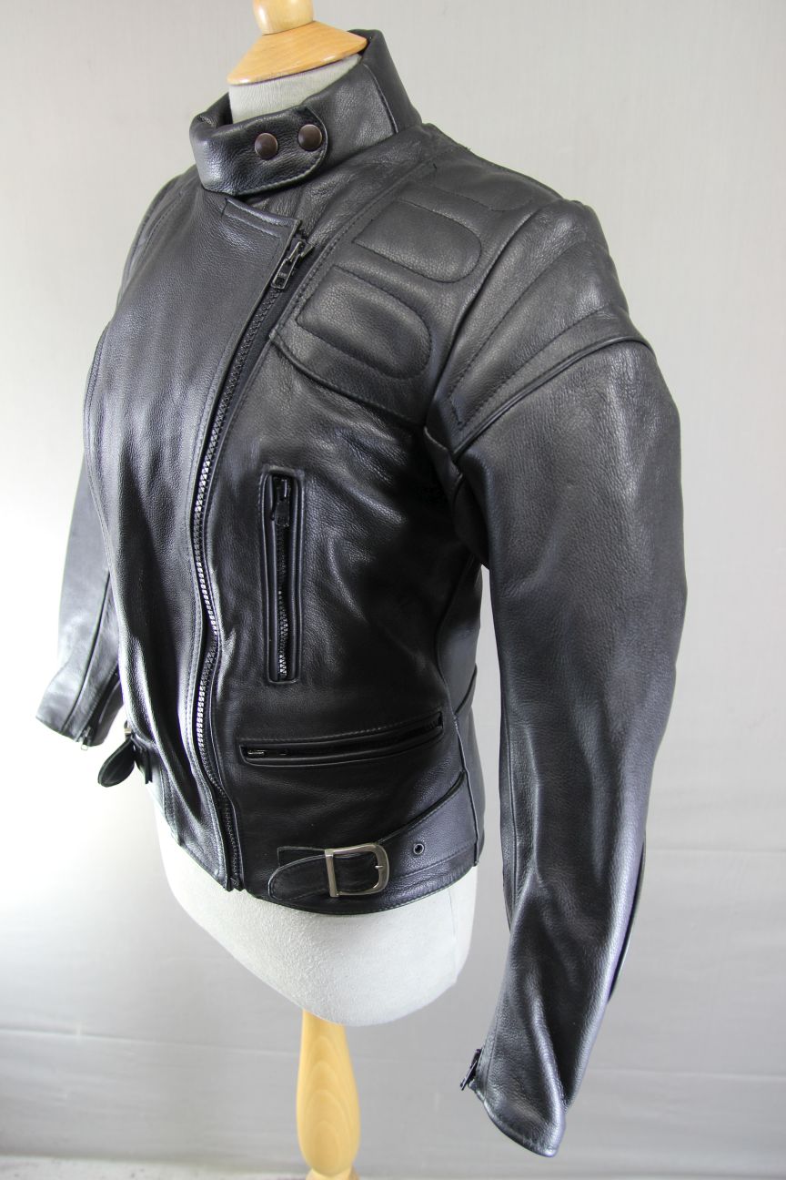 CLASSIC BRITISH MADE BLACK SCOTT LEATHERS BIKER JACKET: SIZE 10