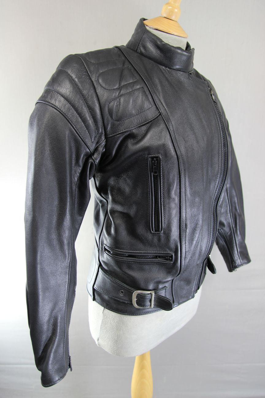 CLASSIC BRITISH MADE BLACK SCOTT LEATHERS BIKER JACKET: SIZE 10