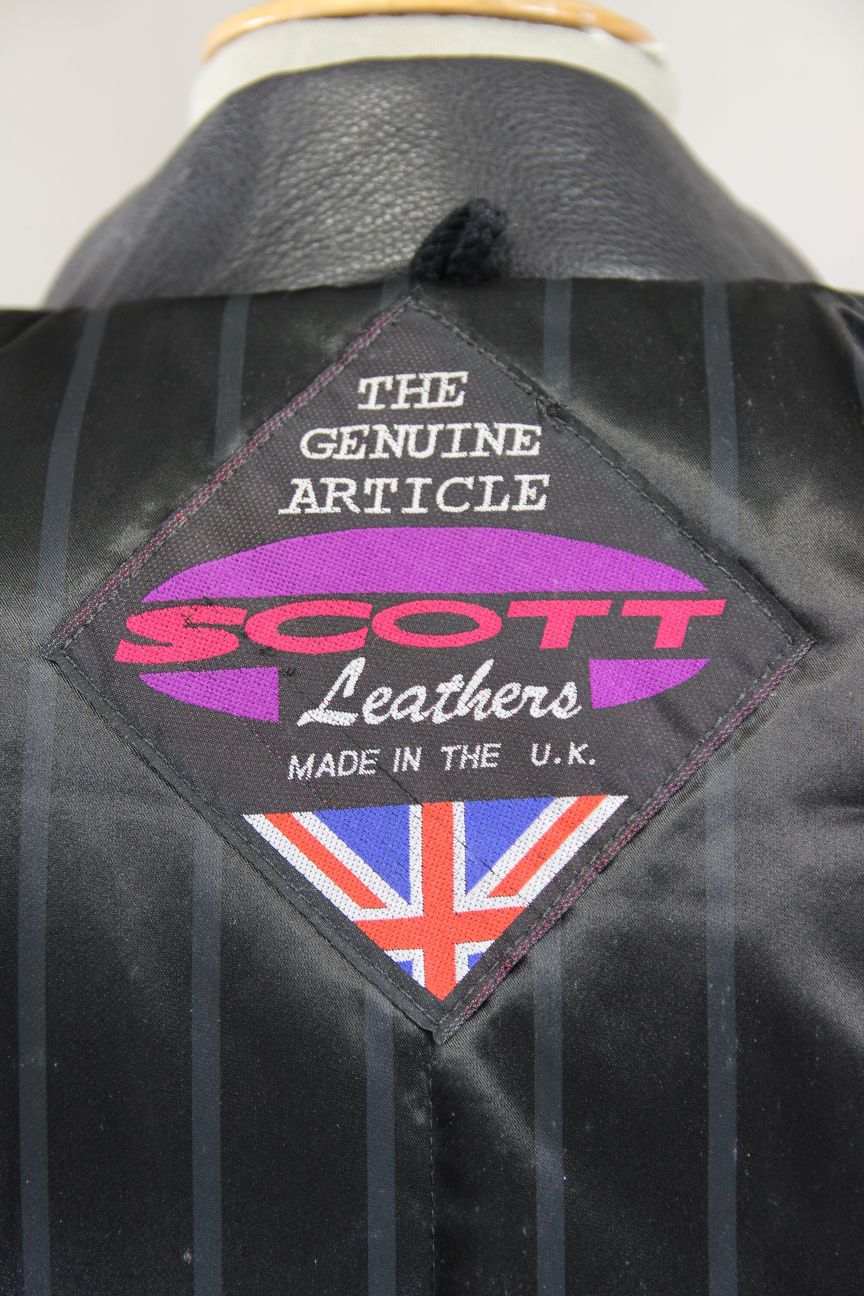 CLASSIC BRITISH MADE BLACK SCOTT LEATHERS BIKER JACKET: SIZE 10