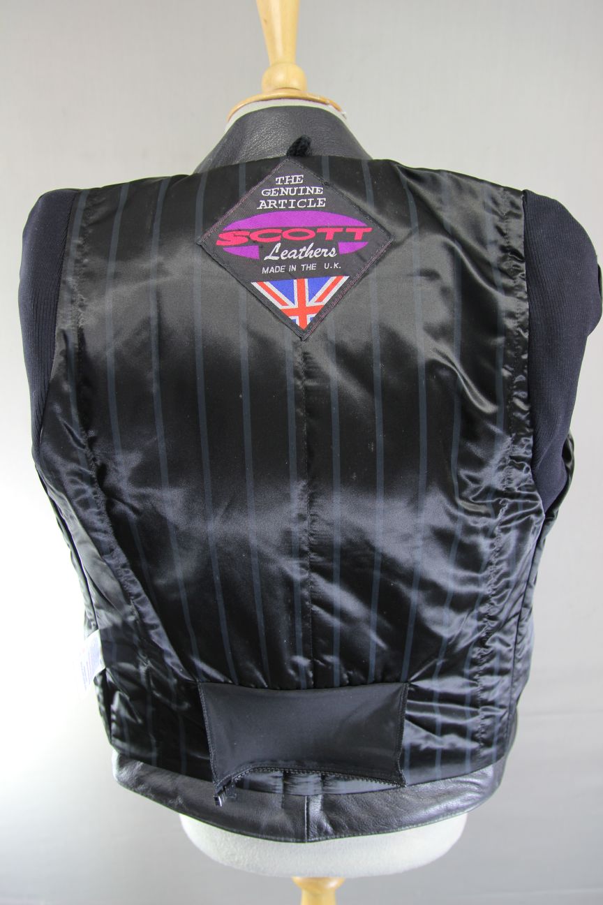 CLASSIC BRITISH MADE BLACK SCOTT LEATHERS BIKER JACKET: SIZE 10