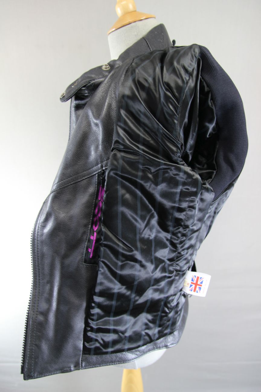CLASSIC BRITISH MADE BLACK SCOTT LEATHERS BIKER JACKET: SIZE 10