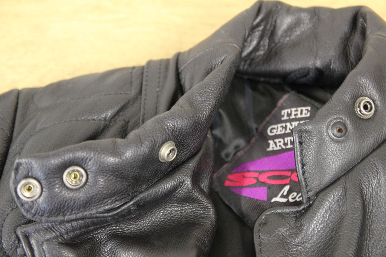 CLASSIC BRITISH MADE BLACK SCOTT LEATHERS BIKER JACKET: SIZE 10