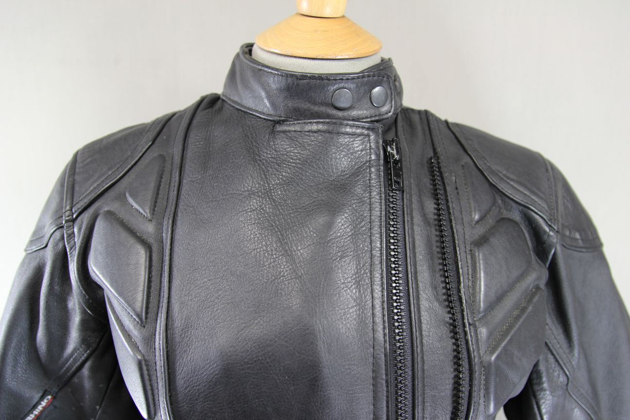 RHINO LADIES CLASSIC BLACK LEATHER BIKER JACKET: SIZE 14/36-38 INCH CHEST