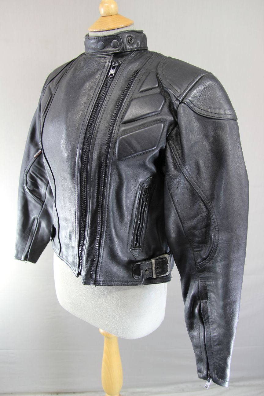 RHINO LADIES CLASSIC BLACK LEATHER BIKER JACKET: SIZE 14/36-38 INCH CHEST