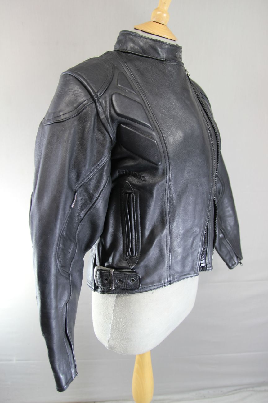 RHINO LADIES CLASSIC BLACK LEATHER BIKER JACKET: SIZE 14/36-38 INCH CHEST