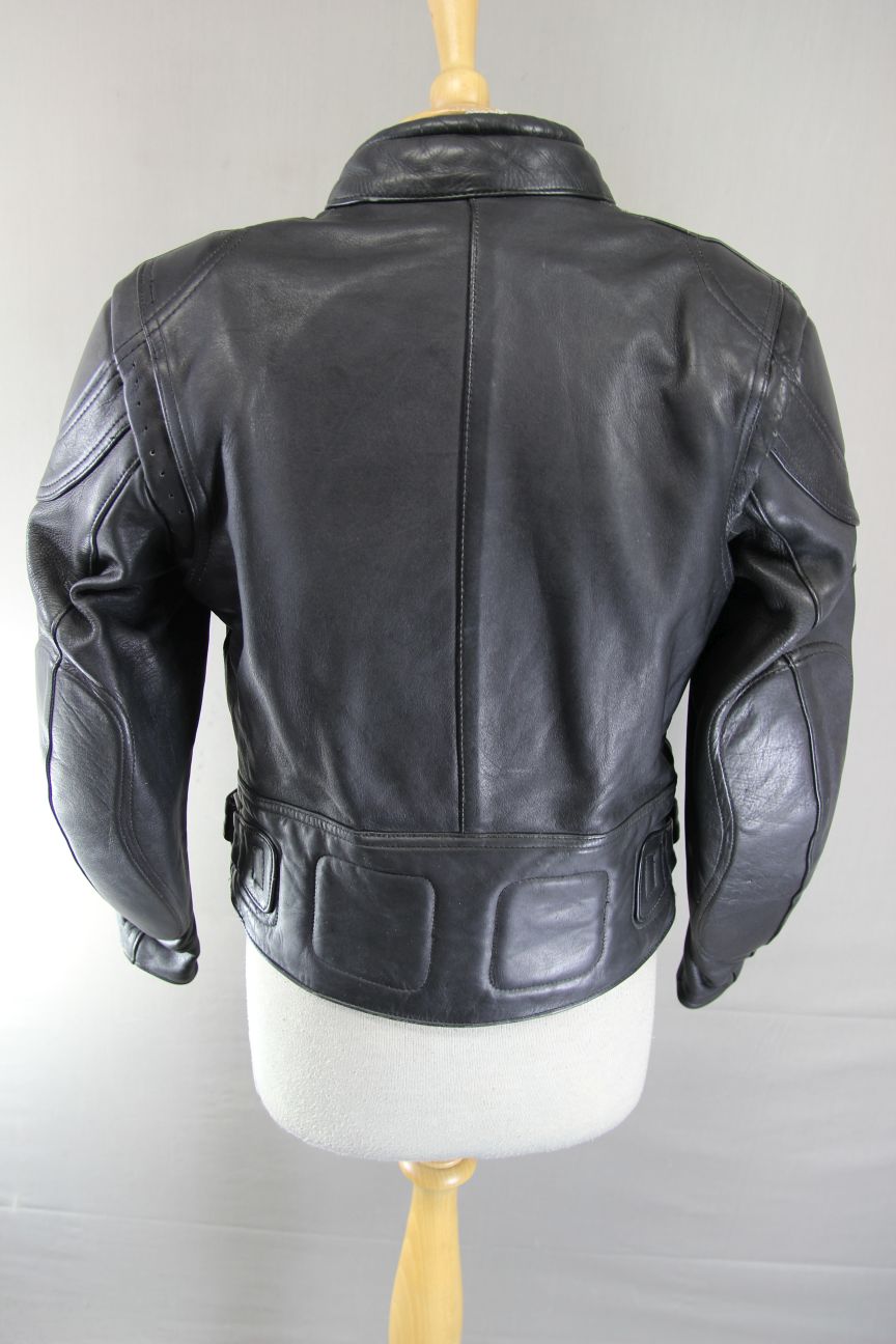 ASHMAN BLACK COWHIDE LEATHER BIKER JACKET + PROTECTORS & THERMAL LINING: SIZE 12