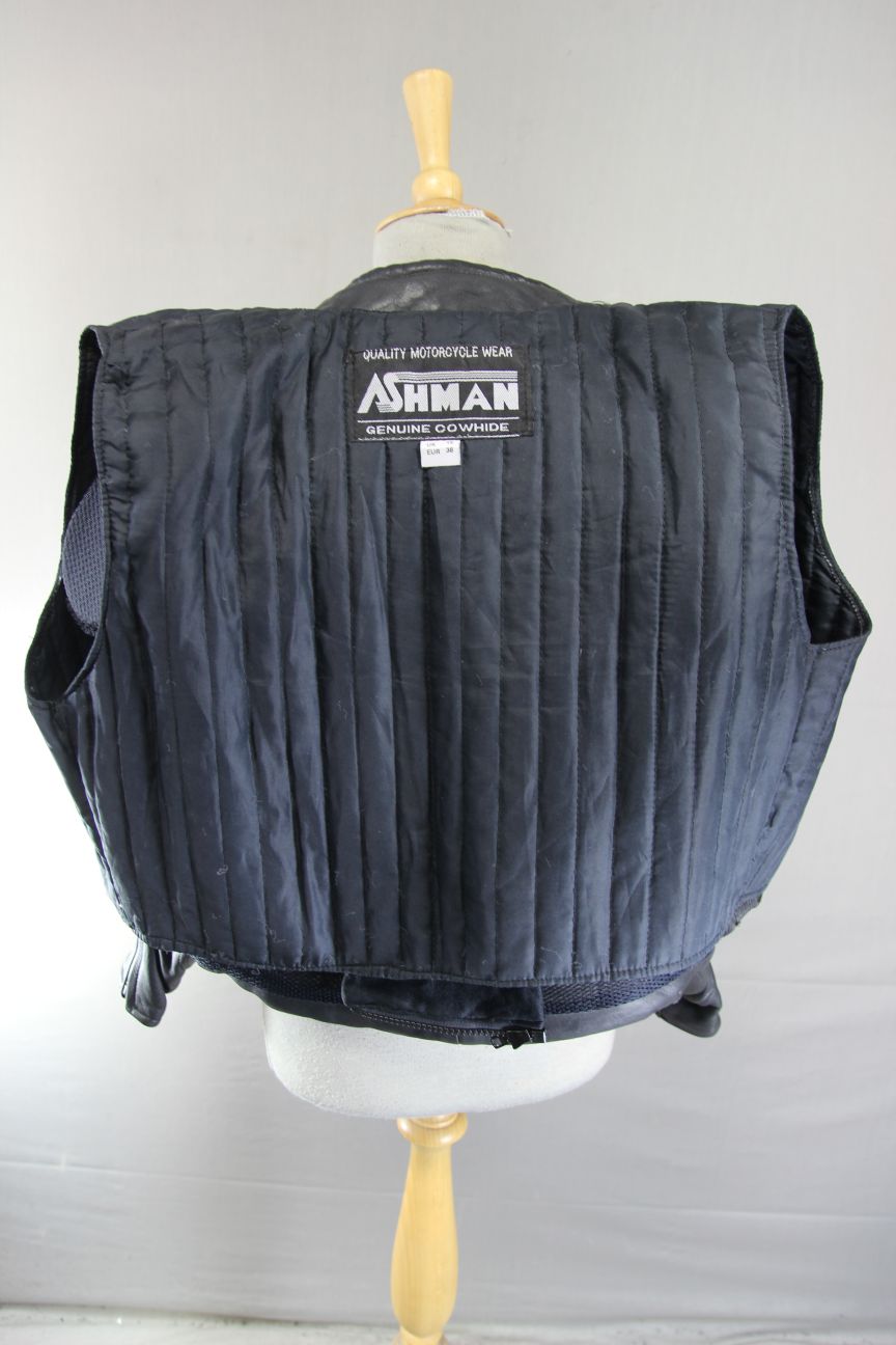 ASHMAN BLACK COWHIDE LEATHER BIKER JACKET + PROTECTORS & THERMAL LINING: SIZE 12
