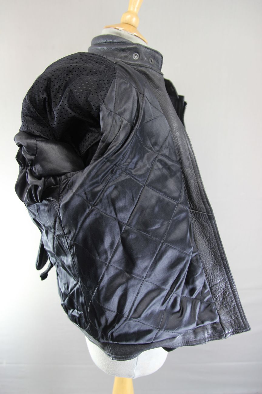 JTS LADIES BLACK LEATHER BIKER JACKET WITH BACK PROTECTOR SIZE XS 32-34 IN CHEST