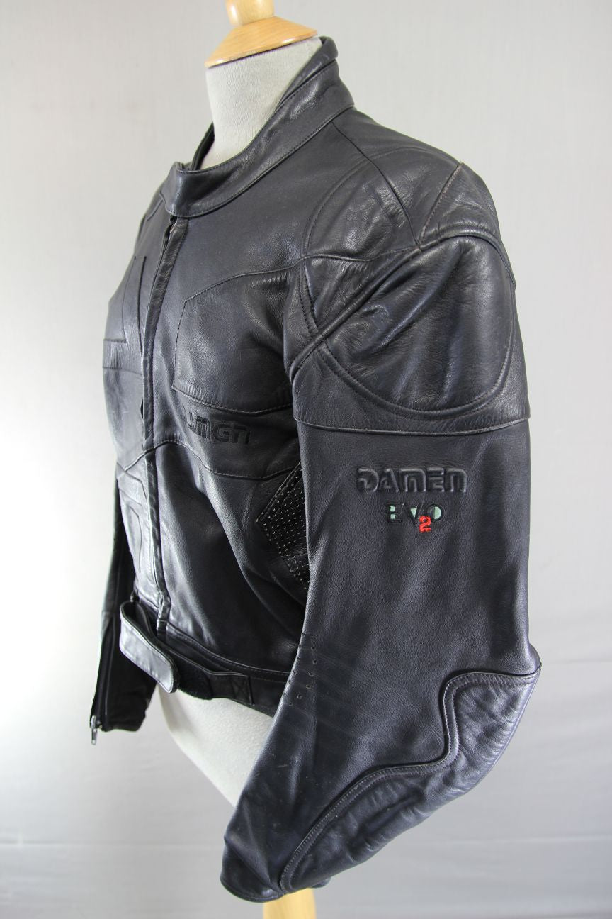 DAMEN EVO2 BLACK LEATHER BIKER JACKET 42 INCH