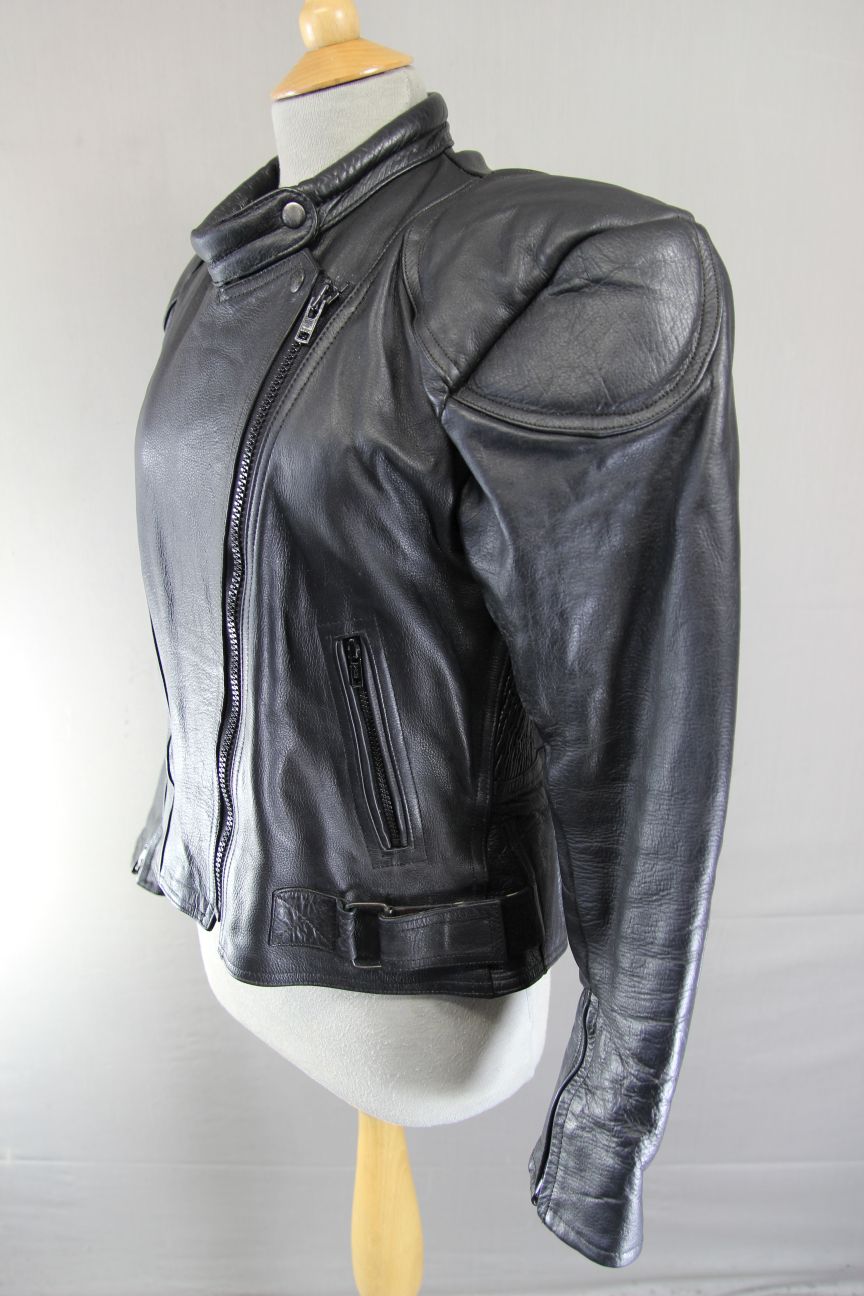 DYNAMIC LEATHERS CLASSIC BLACK BIKER JACKET: SIZE 14 36-38 INCH CHEST