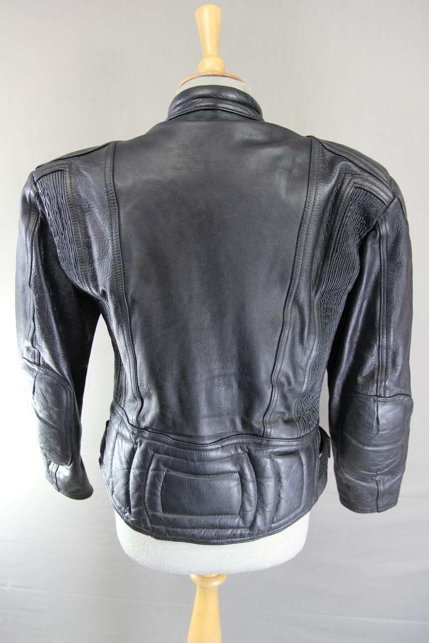 DYNAMIC LEATHERS CLASSIC BLACK BIKER JACKET: SIZE 14 36-38 INCH CHEST