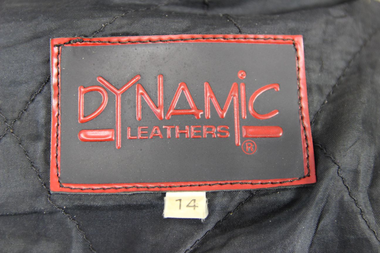 DYNAMIC LEATHERS CLASSIC BLACK BIKER JACKET: SIZE 14 36-38 INCH CHEST