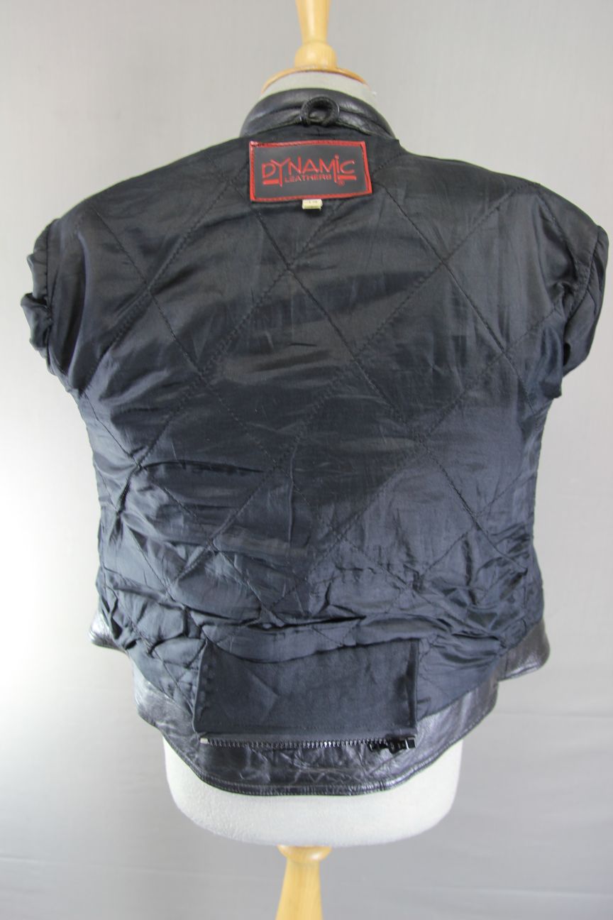 DYNAMIC LEATHERS CLASSIC BLACK BIKER JACKET: SIZE 14 36-38 INCH CHEST