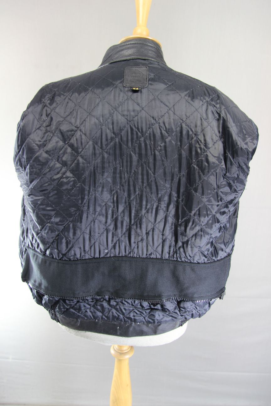 SCHUH VINTAGE 80'S BLACK, LILAC & PINK LEATHER BIKER JACKET 44 INCH CHEST